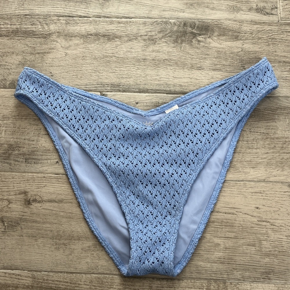 Hollister Women's‎ Swim Bottom Cheeky V Front Waffle Crochet Blue Size XL